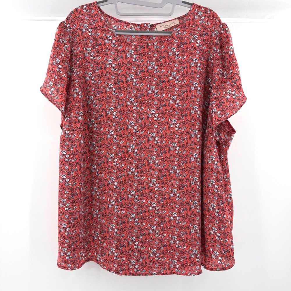 Philosophy (Red) Floral Button Back Flutter Sleeve Blouse Womens Size 2X